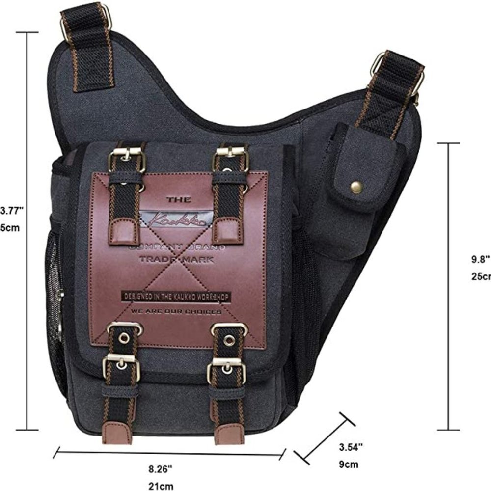 Mens Vintage Canvas Shoulder Messenger Bag Chest Leather Patchwork Messenger Bag